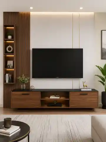 Wooden TV unit for home interior
